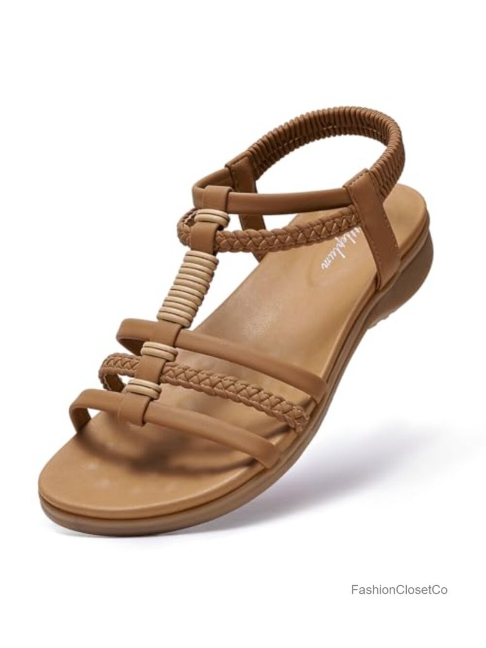 Women's Gladiator Flat Sandals Arch Support Handmade Woven Ankle Strap Summer